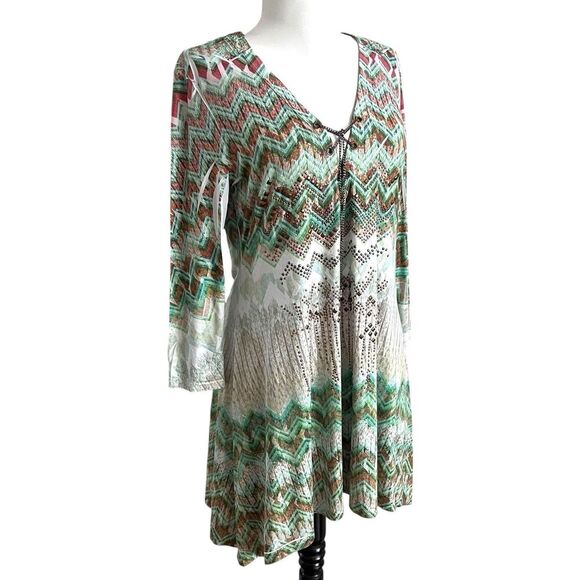 Vintage Y2K Green Crochet Tunic Top M Studded Chain Fairycore Grunge Whimsigoth - Picture 3 of 13